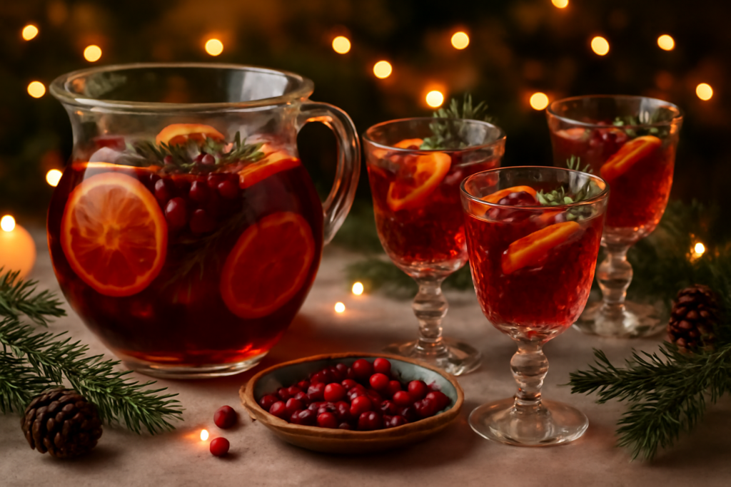 Ponche de Natal sem álcool servido em jarra