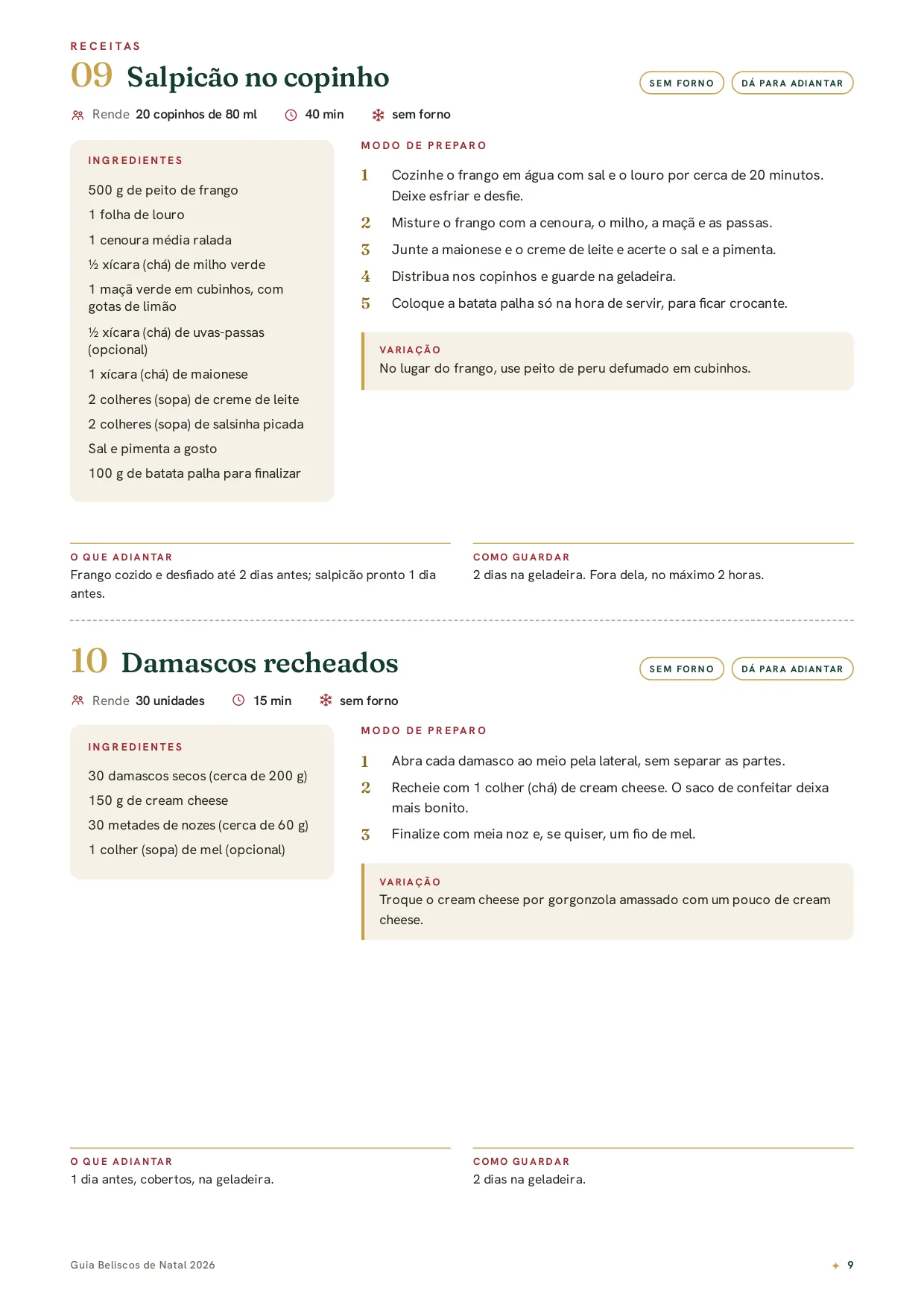 Páginas de receitas de beliscos de Natal