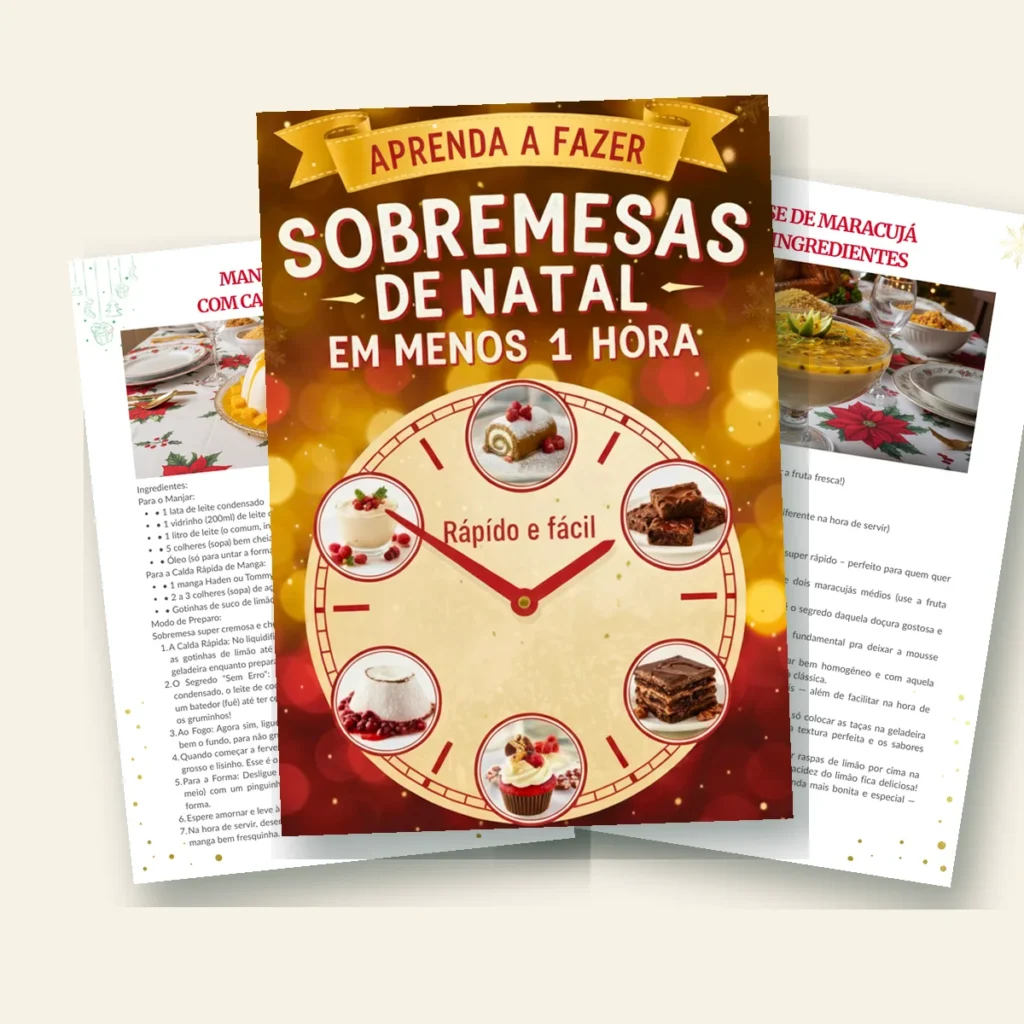 E-book Sobremesas de Natal em Menos de 1 Hora: capa e páginas de receita