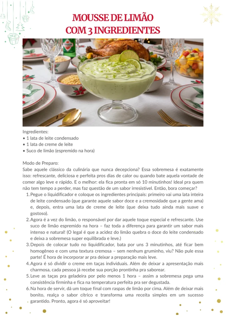 Página da receita de mousse de limão com 3 ingredientes